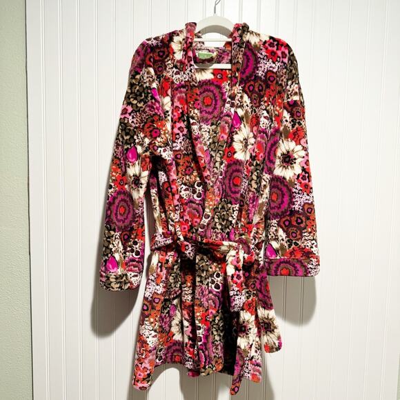 Vera Bradley Rosewood Floral Plush Robe Hooded Size Large XLarge - Picture 1 of 6